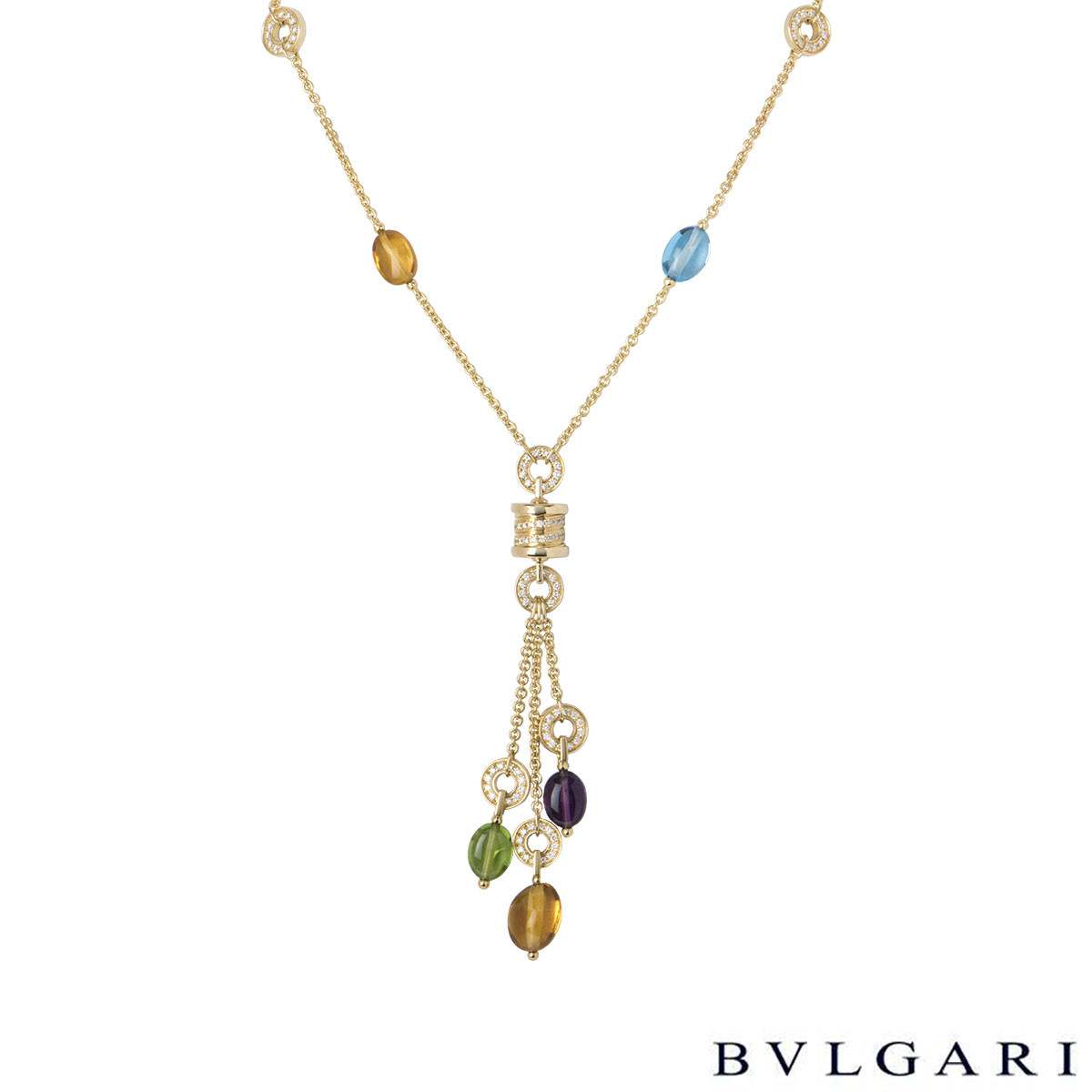 Bvlgari Yellow Gold Multi Gem B Zero1 Mini Necklace Cl Rich Diamonds